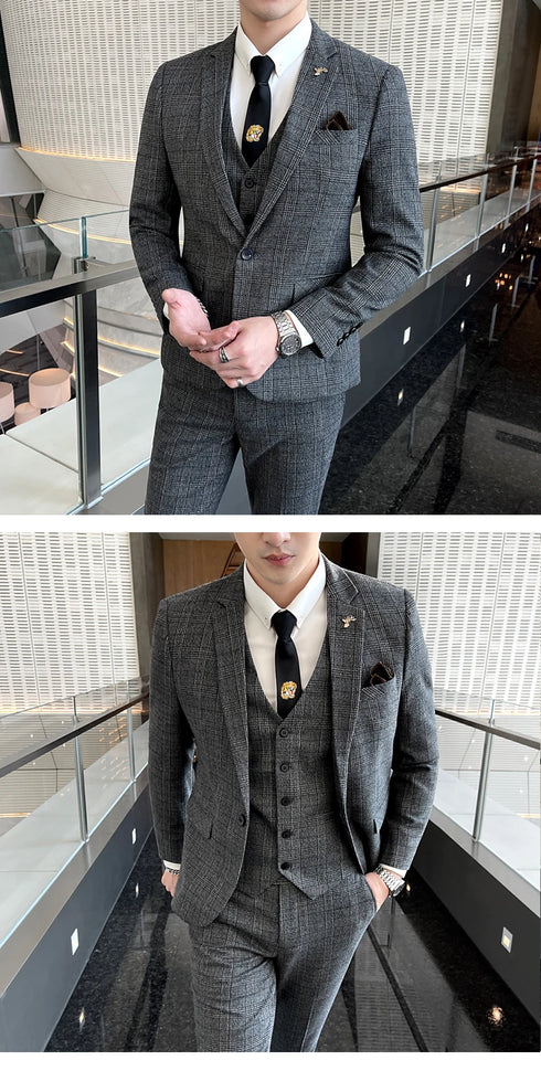 Elegant Single-Breasted Three-Piece Suit for Business, Weddings, and Best Man Attire - Comfortable British Style for Men